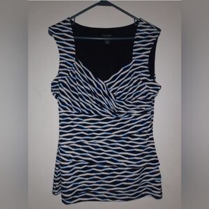 White House Black Market Womens Sleeveless Top,Size Large,Black/Blue/White